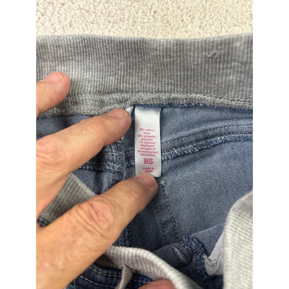 Justice Girls Denim Shorts‎ Size 8S With Gray Waistband & Drawstring